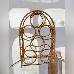 Vintage Boho Rattan Wood Arched Wine Rack Holder for 6 Bottles